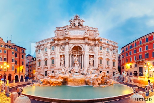 Picture of Rome Trevi Fountain or Fontana di Trevi in the morning Rome Italy Trevi is the largest Baroque most famous and visited by tourists fountain of Rome